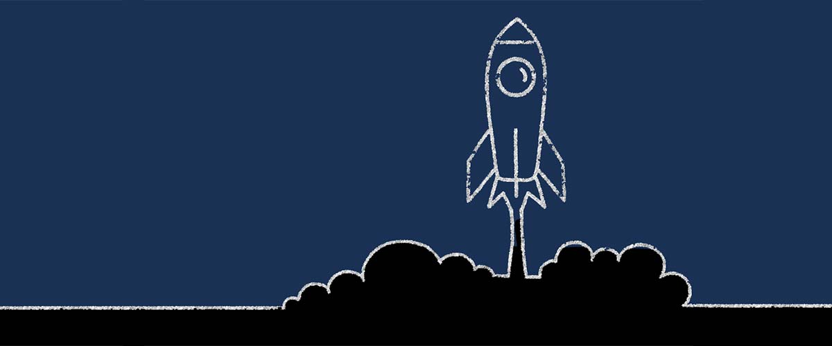 A cartoon space rocket shooting for the stars - like a startup!