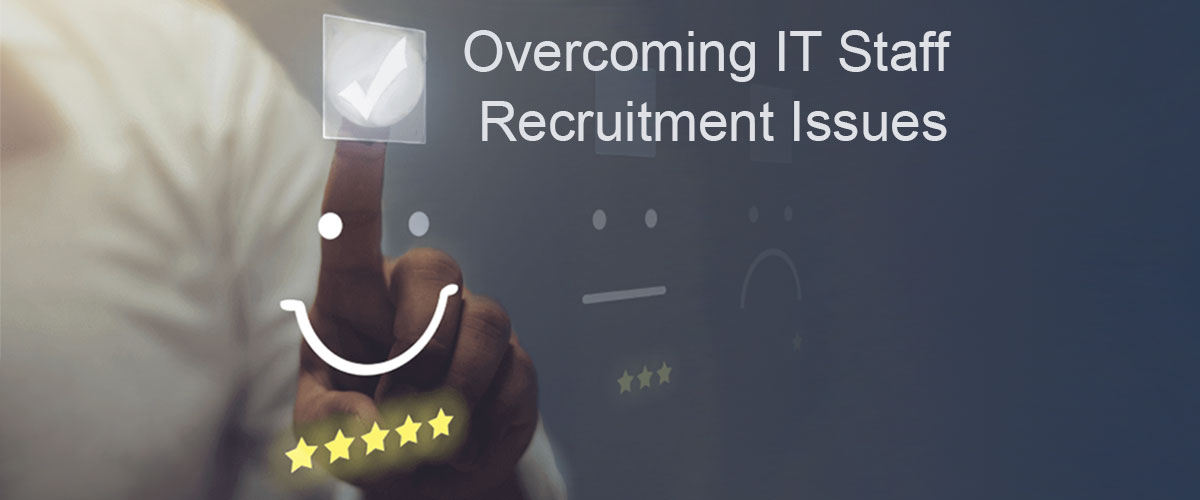 A finger hits a button which shows how to overcome recruitment problems with IT Staff Nearshore Services